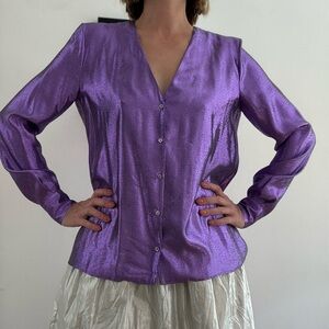 Indress French Silk and Lurex Purple Button-Up Top